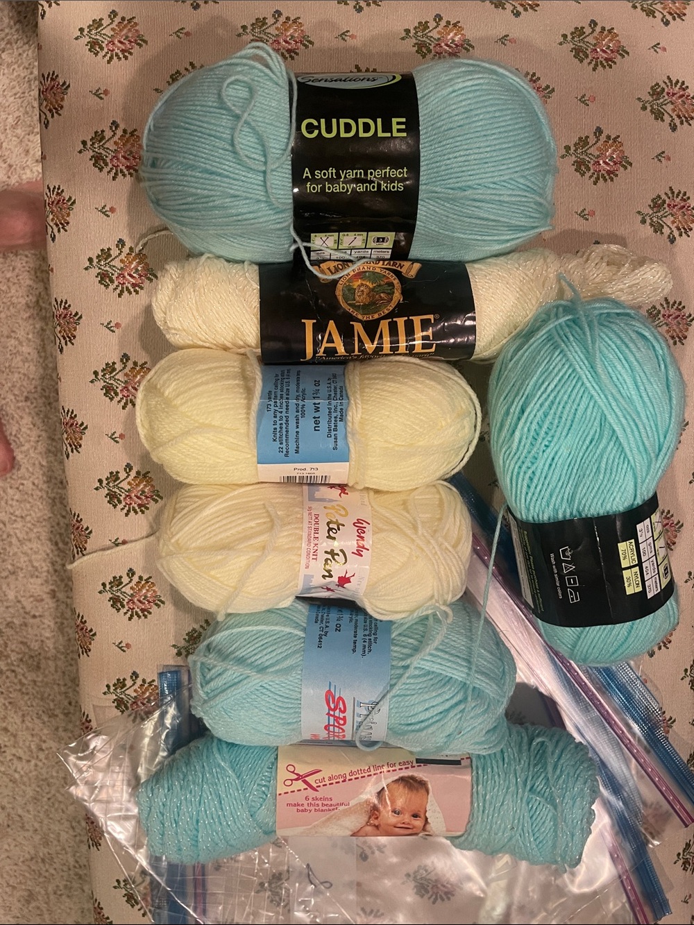 Cuddle Baby Yarn Bundle in Light Blue and Cream